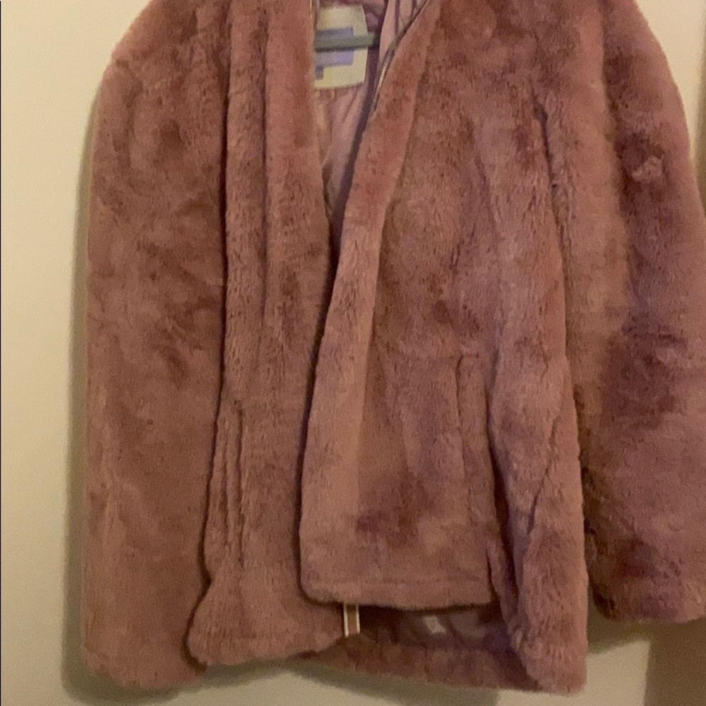 Rose colored faux fur coat